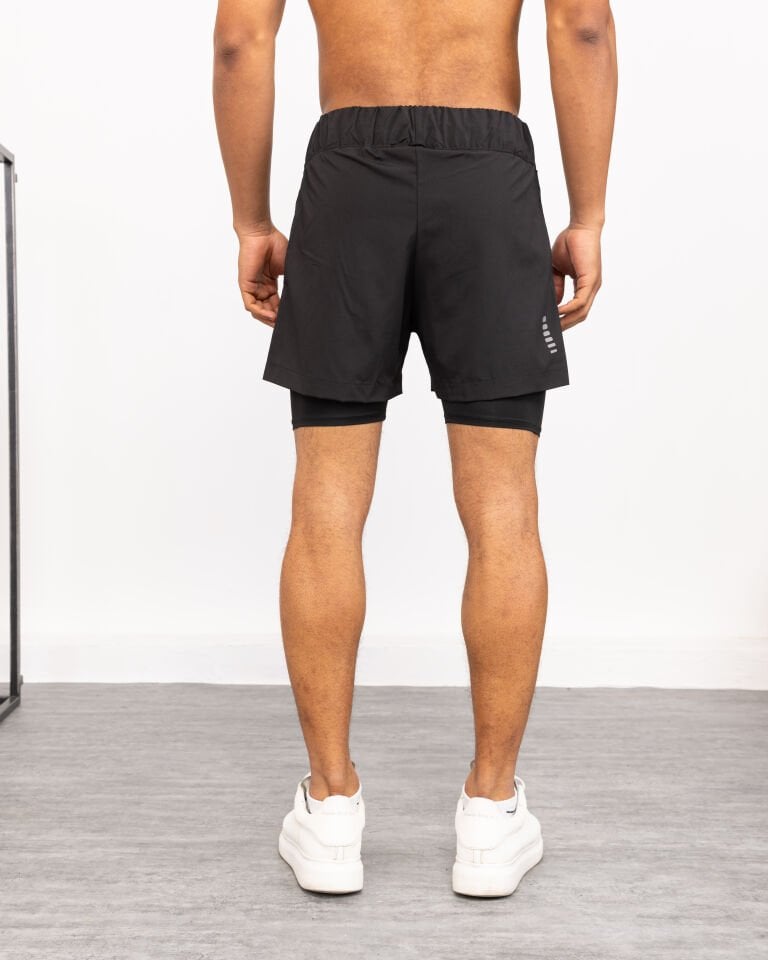 Winmoda İçten Taytlı Erkek Spor Şortu – Cepli Esnek Performans Model SİYAH - L