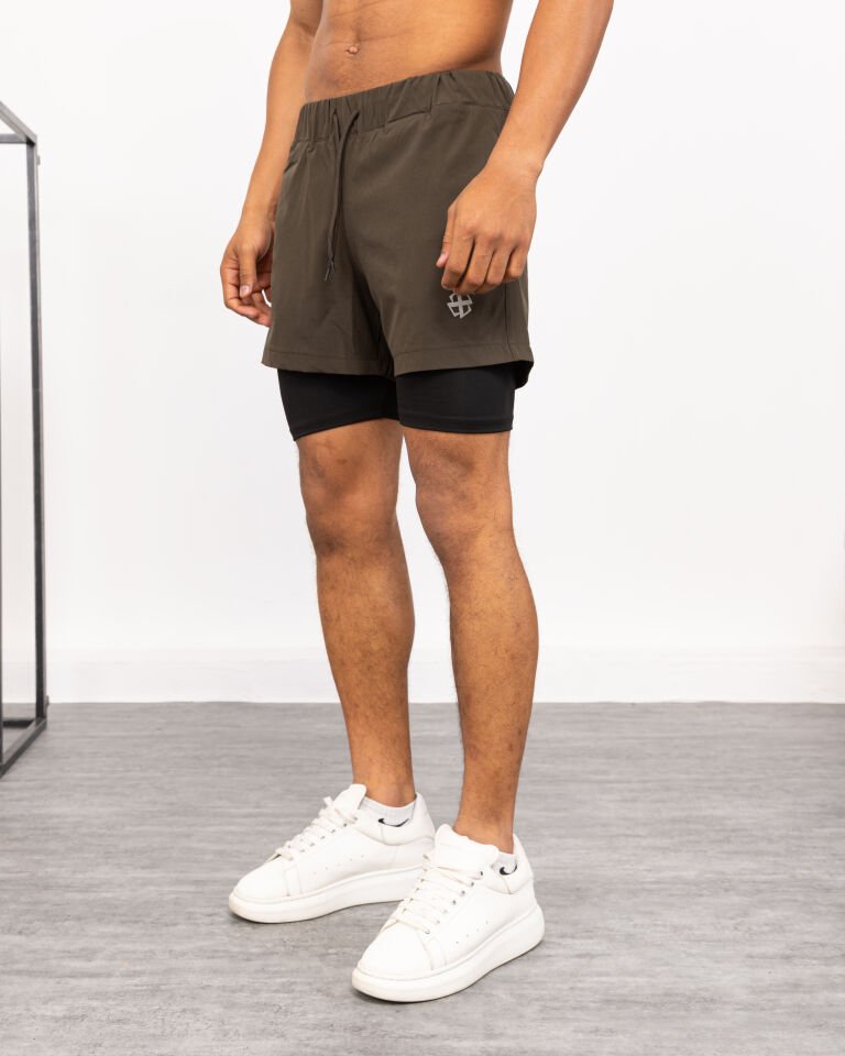 Winmoda İçten Taytlı Erkek Spor Şortu – Cepli Esnek Performans Model HAKİ  - L