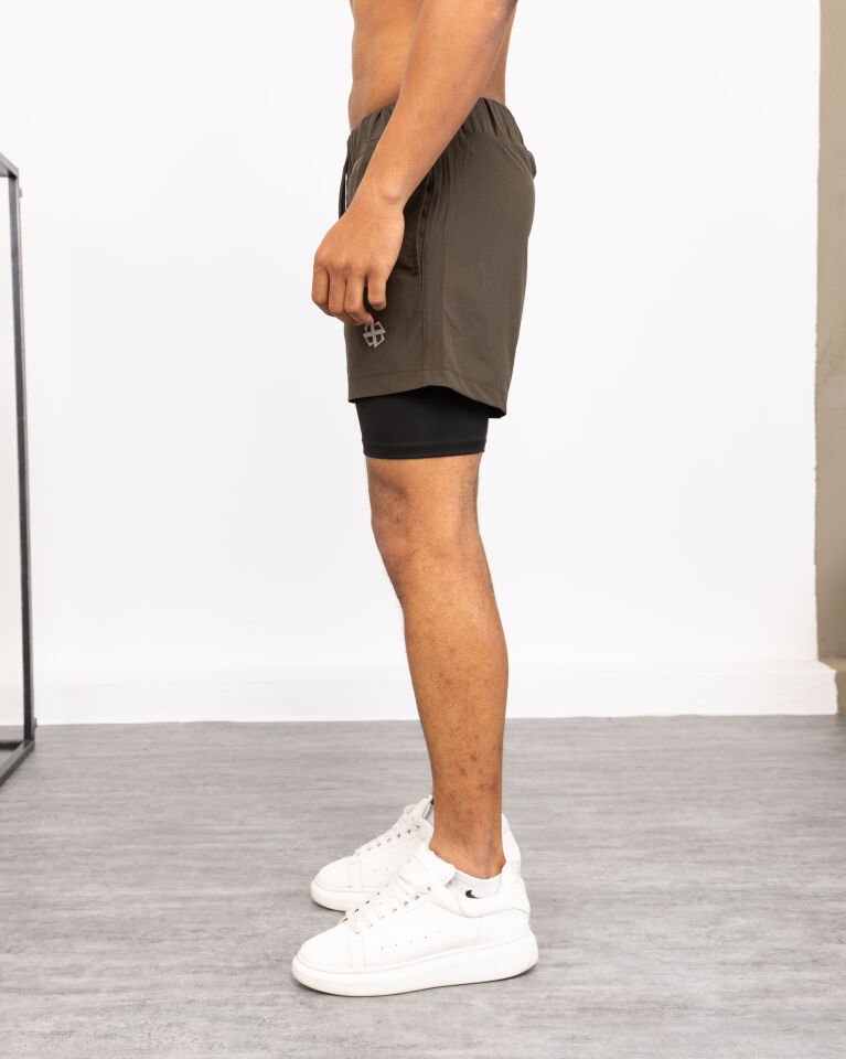 Winmoda İçten Taytlı Erkek Spor Şortu – Cepli Esnek Performans Model HAKİ  - L