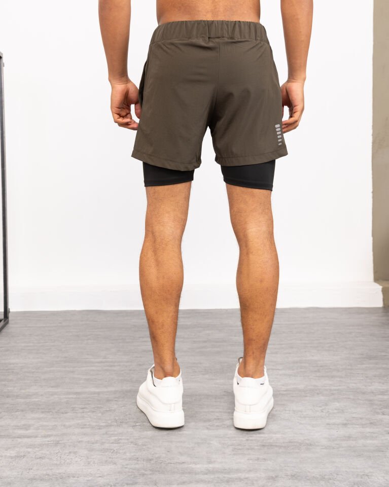 Winmoda İçten Taytlı Erkek Spor Şortu – Cepli Esnek Performans Model HAKİ  - L