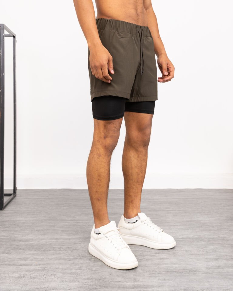 Winmoda İçten Taytlı Erkek Spor Şortu – Cepli Esnek Performans Model HAKİ  - L