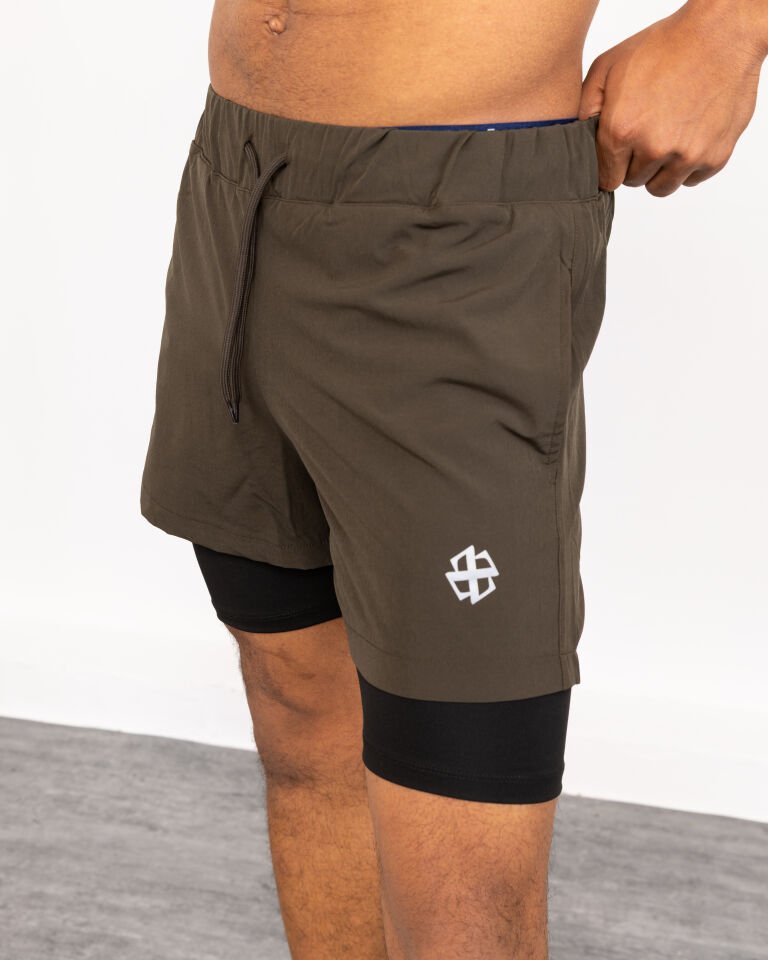 Winmoda İçten Taytlı Erkek Spor Şortu – Cepli Esnek Performans Model HAKİ  - L