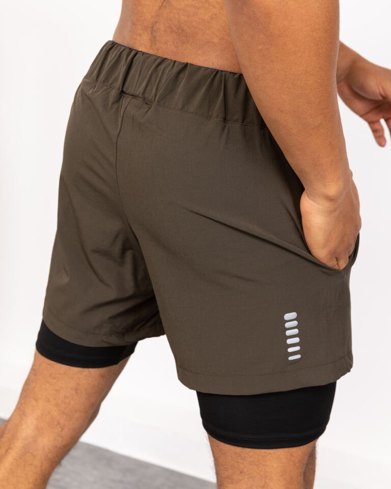 Winmoda İçten Taytlı Erkek Spor Şortu – Cepli Esnek Performans Model HAKİ  - L