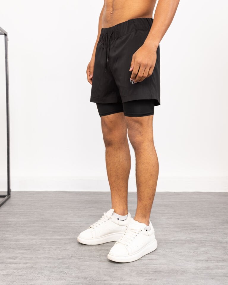 Winmoda İçten Taytlı Erkek Spor Şortu – Cepli Esnek Performans Model SİYAH - 2XL