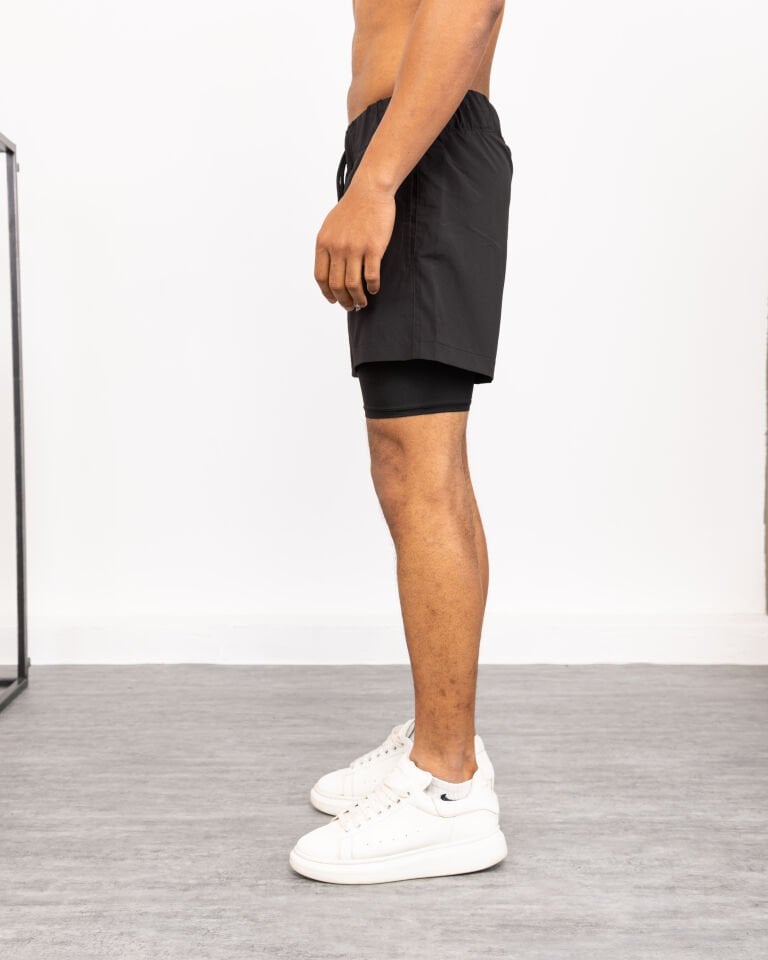 Winmoda İçten Taytlı Erkek Spor Şortu – Cepli Esnek Performans Model SİYAH - 2XL