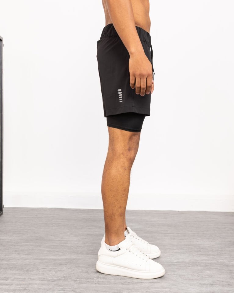 Winmoda İçten Taytlı Erkek Spor Şortu – Cepli Esnek Performans Model SİYAH - 2XL