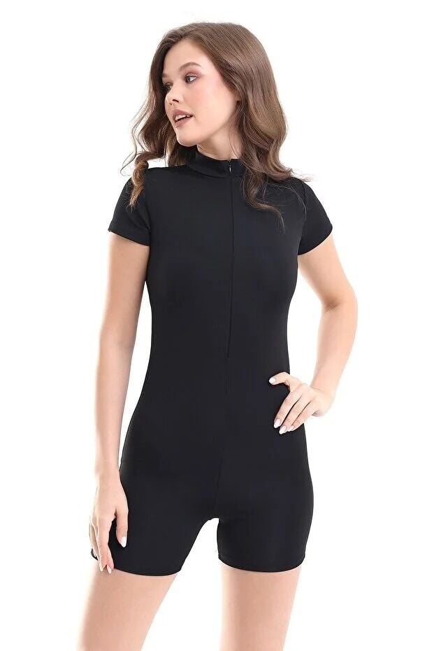 Kadın  Havuz ve Deniz  Yüzücü Şortlu Tulum 3XL - SİYAH