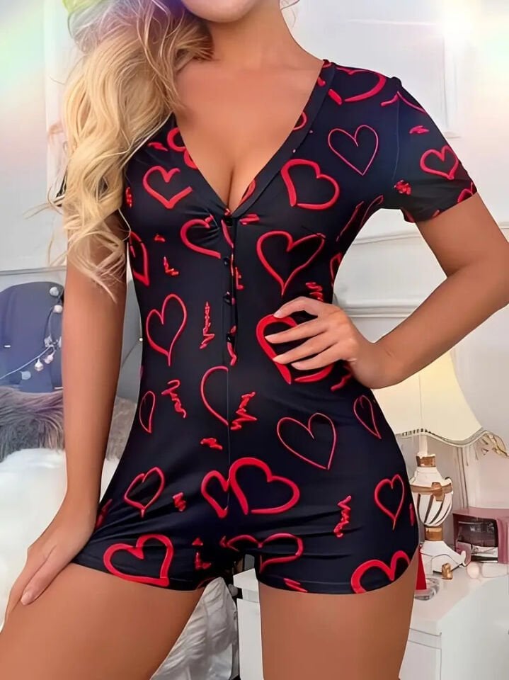 SİYAH PEMBE KALP DESEN