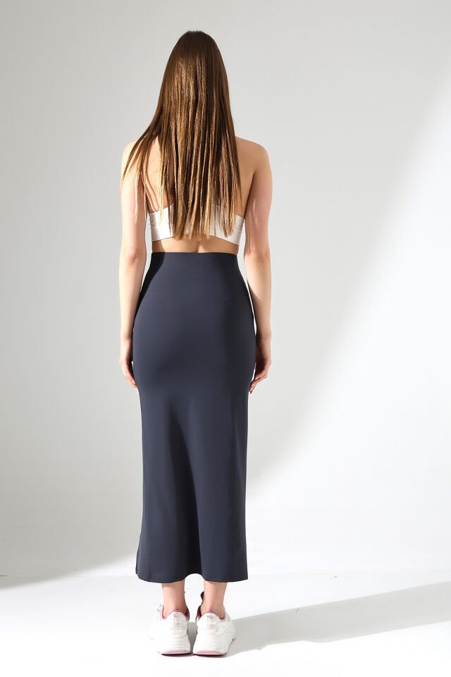 Kadın Maxi Boy 92cm Dalgıç Kumaş ve Yırtmaçlı Uzun Etek WM L - ANTRESİT GRİ