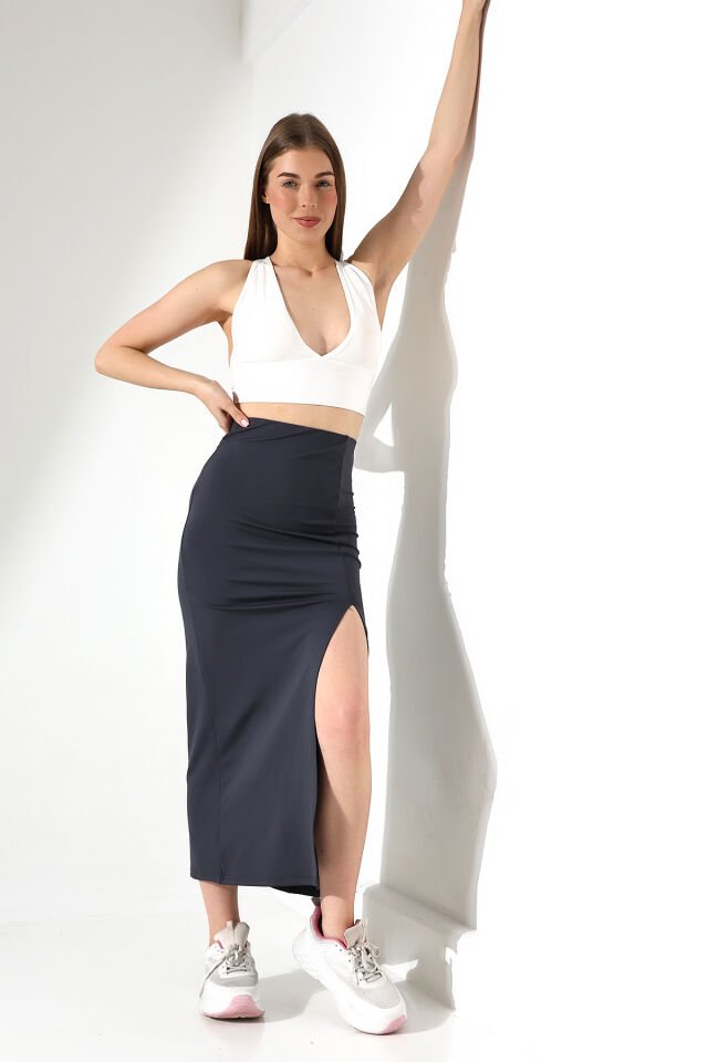 Dalgıç Kumaş Yırtmaçlı Uzun Etek Maxi Boy 92 Cm XL - ANTRESİT GRİ