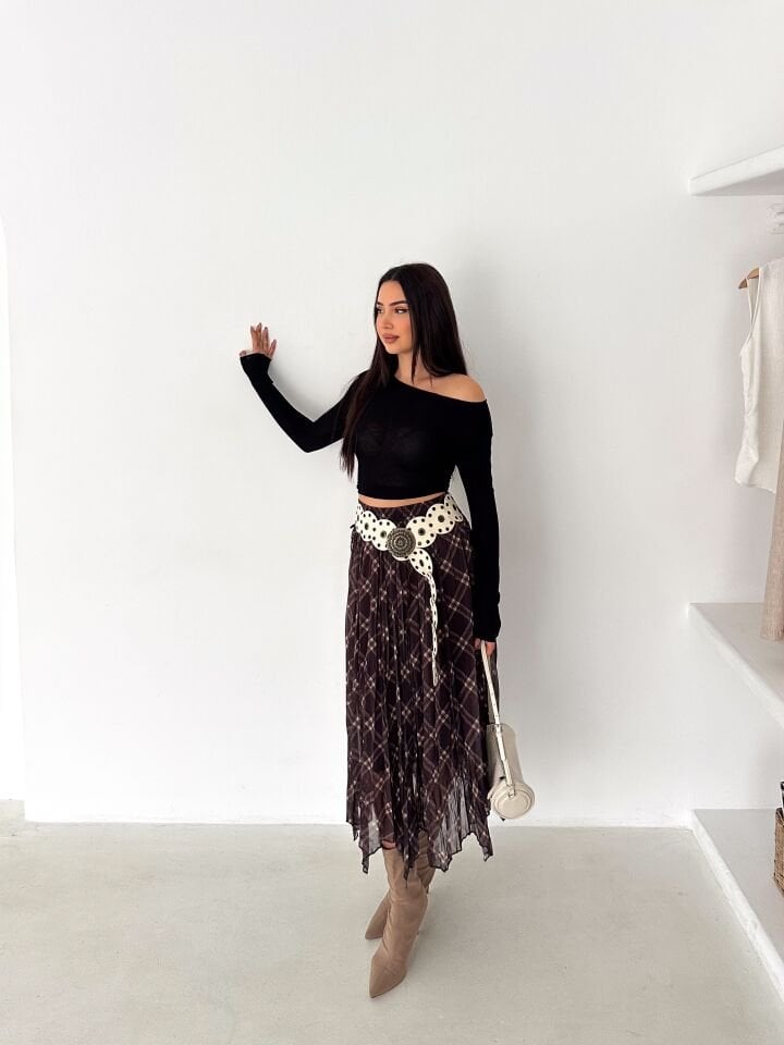 Kadın Astarlı Şifon Asimetrik Etek – Beli Lastikli Tesettür Uyumlu 2614 XL - 1 Çok Renkli