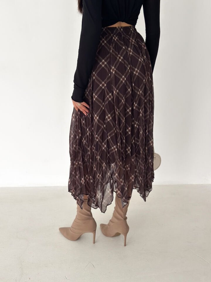 Kadın Astarlı Şifon Asimetrik Etek – Beli Lastikli Tesettür Uyumlu 2614 XL - 1 Çok Renkli