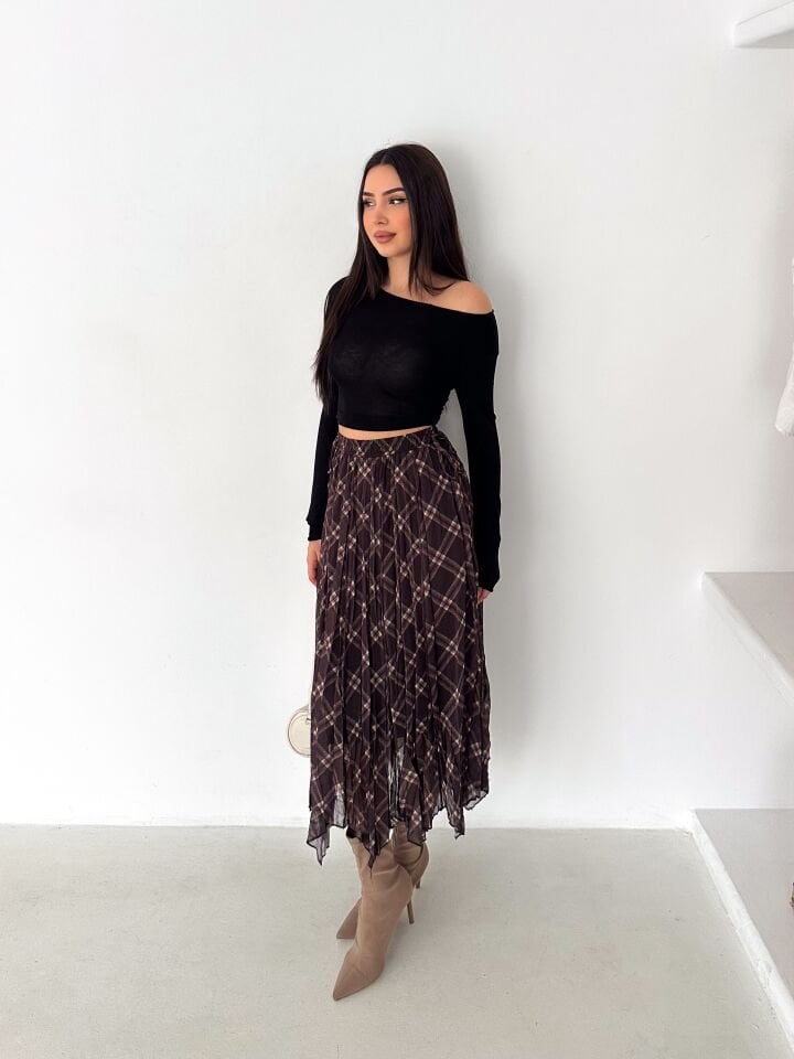 Kadın Astarlı Şifon Asimetrik Etek – Beli Lastikli Tesettür Uyumlu 2614 XL - 1 Çok Renkli