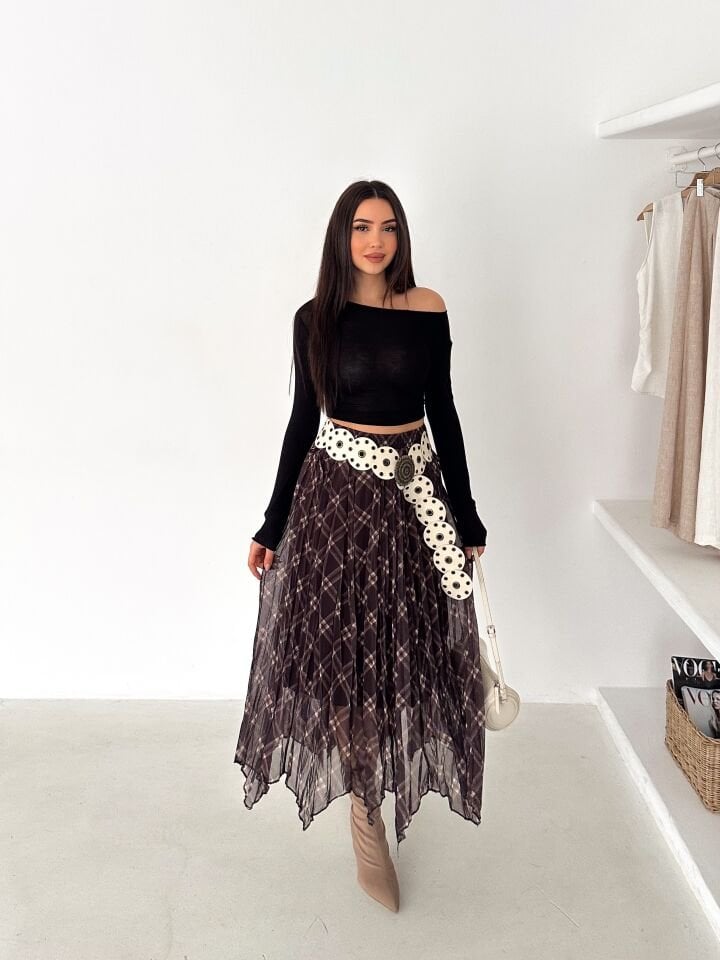 Kadın Astarlı Şifon Asimetrik Etek – Beli Lastikli Tesettür Uyumlu 2614 XL - 1 Çok Renkli