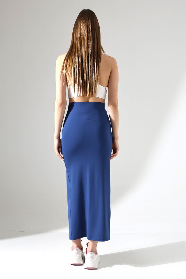 Dalgıç Kumaş Yırtmaçlı Uzun Etek Maxi Boy 92 Cm XL - MAVİ