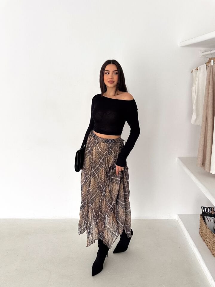 Kadın Astarlı Şifon Asimetrik Etek – Beli Lastikli Tesettür Uyumlu 2614 XL - 2 Çok Renkli