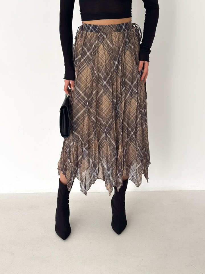 Kadın Astarlı Şifon Asimetrik Etek – Beli Lastikli Tesettür Uyumlu 2614 XL - 2 Çok Renkli