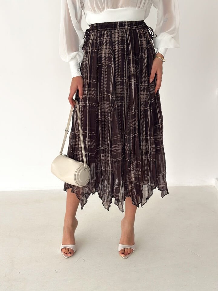 Kadın Astarlı Şifon Asimetrik Etek – Beli Lastikli Tesettür Uyumlu 2614 XL - 3 Çok Renkli