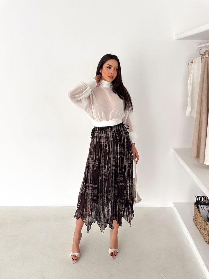 Kadın Astarlı Şifon Asimetrik Etek – Beli Lastikli Tesettür Uyumlu 2614 XL - 3 Çok Renkli