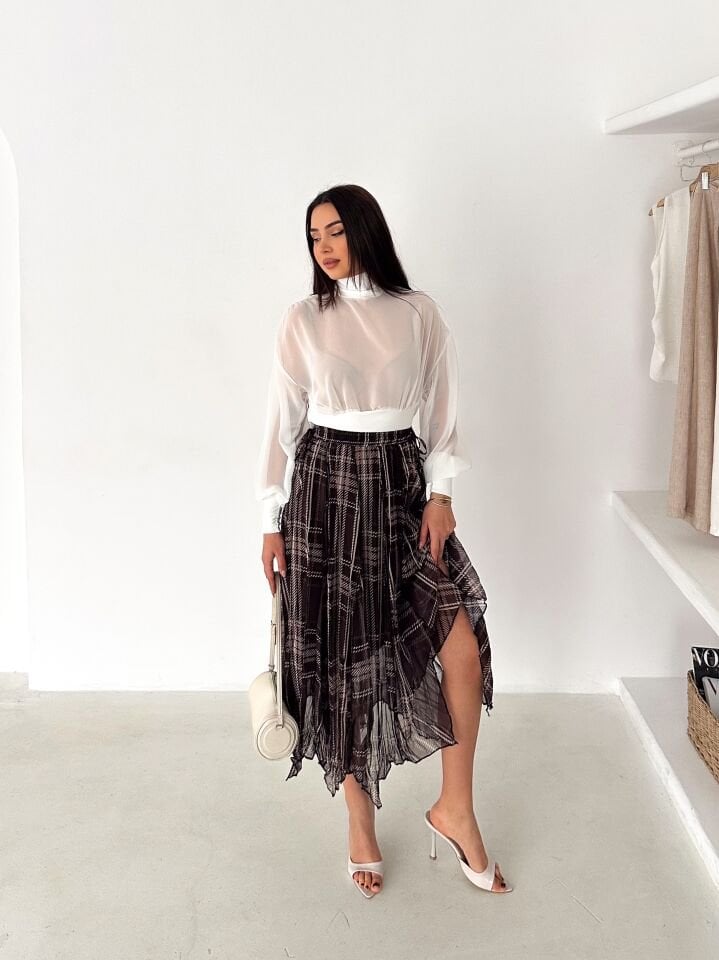 Kadın Astarlı Şifon Asimetrik Etek – Beli Lastikli Tesettür Uyumlu 2614 XL - 3 Çok Renkli