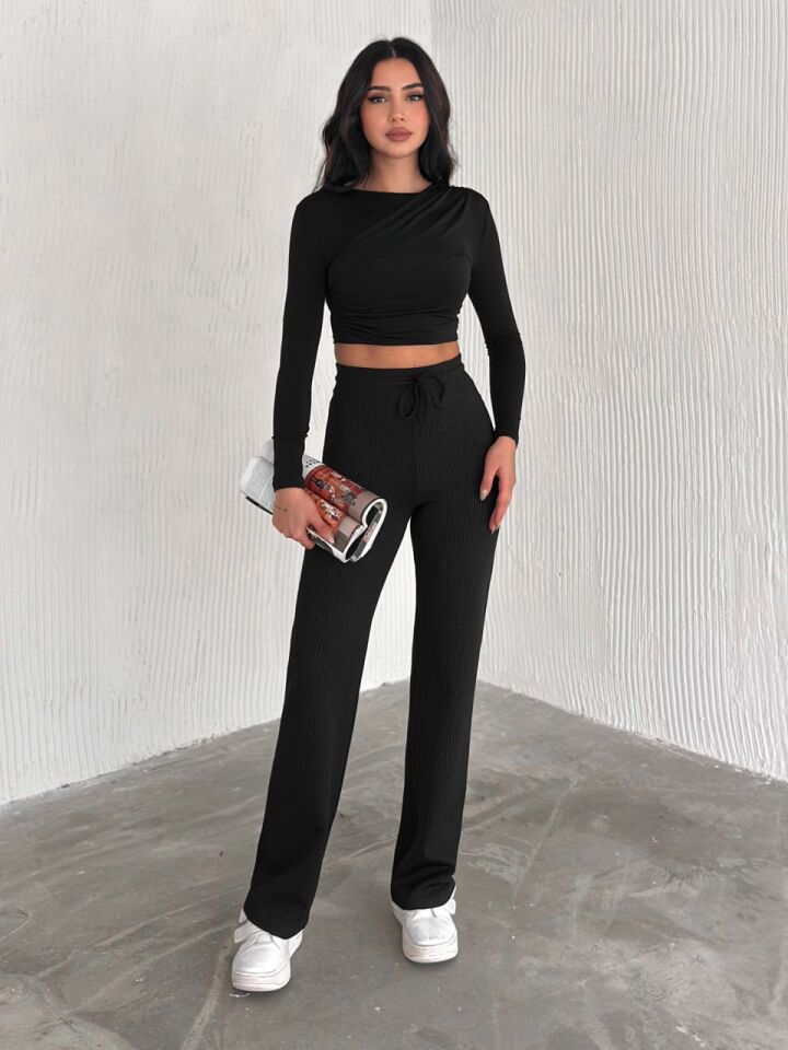 Kadın Günlük ve Spor İçi Şardonlu Comfottable Pantolon 2424 S - SİYAH