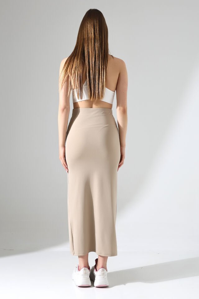 Dalgıç Kumaş Yırtmaçlı Uzun Etek Maxi Boy 92 Cm 2XL - BEJ