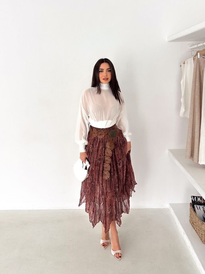 Kadın Astarlı Şifon Asimetrik Etek – Beli Lastikli Tesettür Uyumlu 2614 XL - 4 Çok Renkli