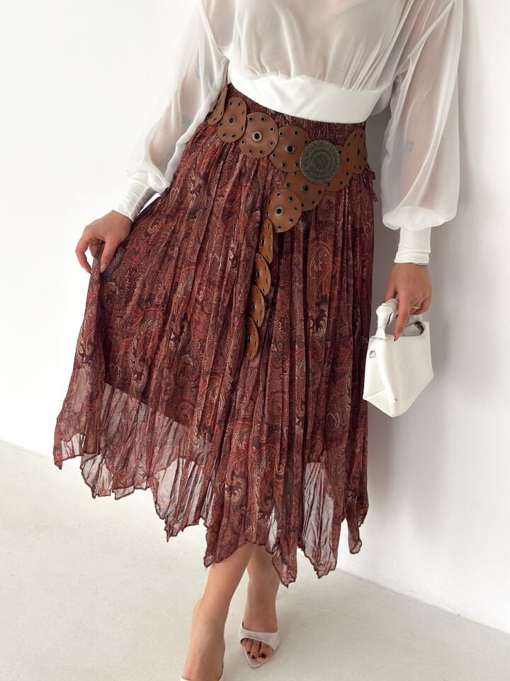 Kadın Astarlı Şifon Asimetrik Etek – Beli Lastikli Tesettür Uyumlu 2614 XL - 4 Çok Renkli