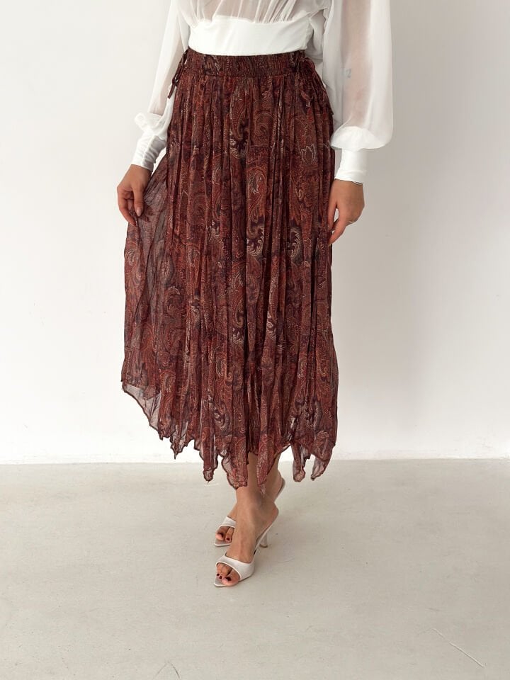 Kadın Astarlı Şifon Asimetrik Etek – Beli Lastikli Tesettür Uyumlu 2614 XL - 4 Çok Renkli