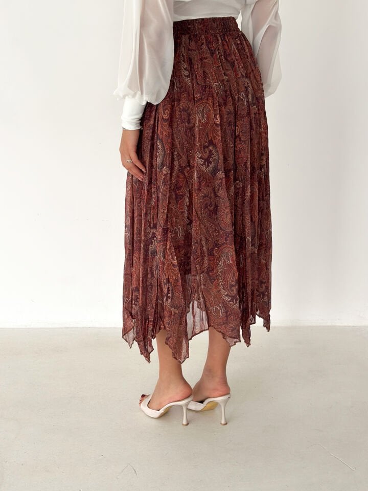 Kadın Astarlı Şifon Asimetrik Etek – Beli Lastikli Tesettür Uyumlu 2614 XL - 4 Çok Renkli