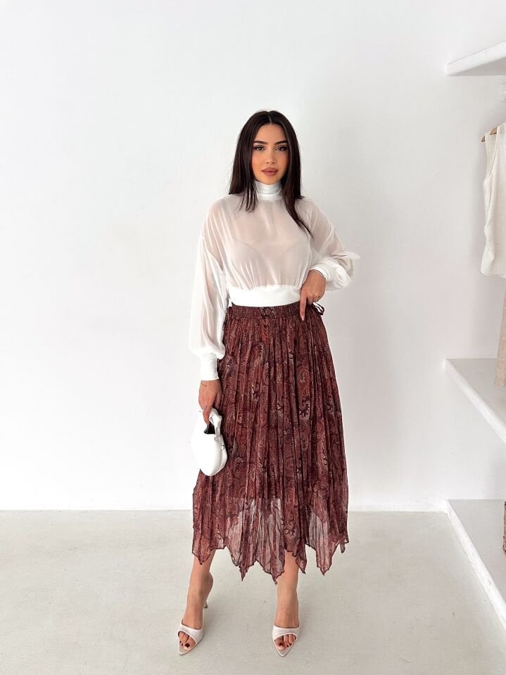 Kadın Astarlı Şifon Asimetrik Etek – Beli Lastikli Tesettür Uyumlu 2614 XL - 4 Çok Renkli