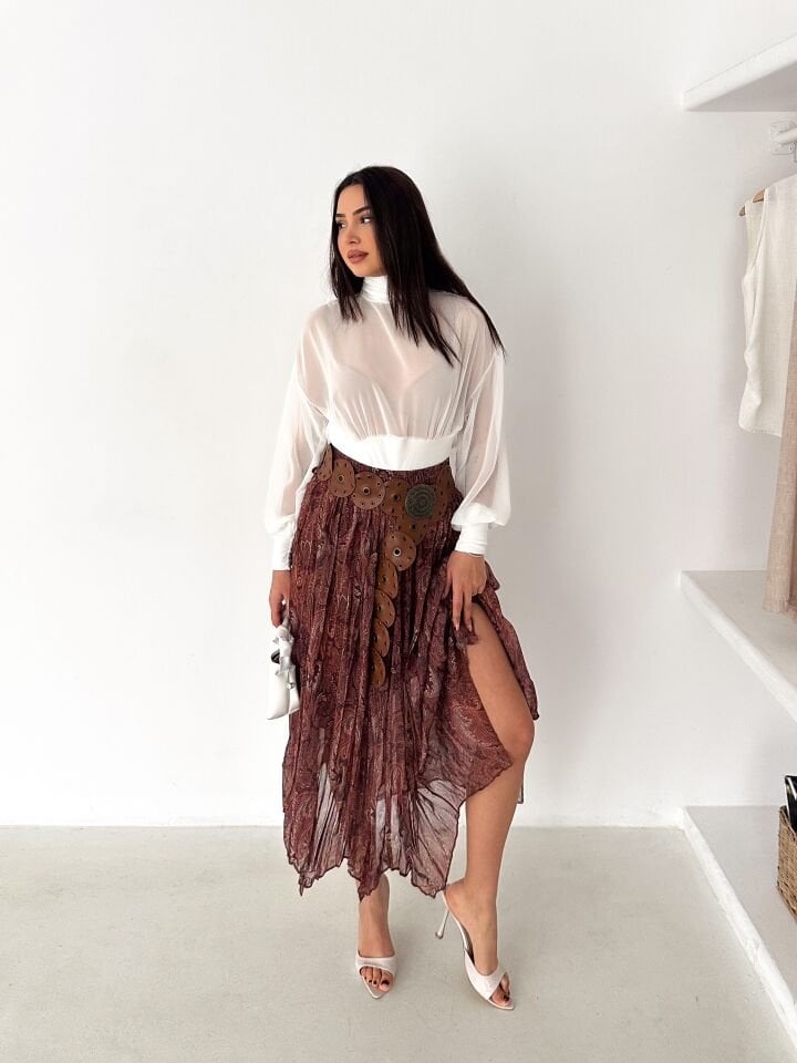 Kadın Astarlı Şifon Asimetrik Etek – Beli Lastikli Tesettür Uyumlu 2614 XL - 4 Çok Renkli