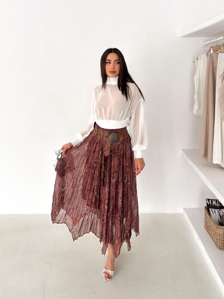 Kadın Astarlı Şifon Asimetrik Etek – Beli Lastikli Tesettür Uyumlu 2614 XL - 4 Çok Renkli