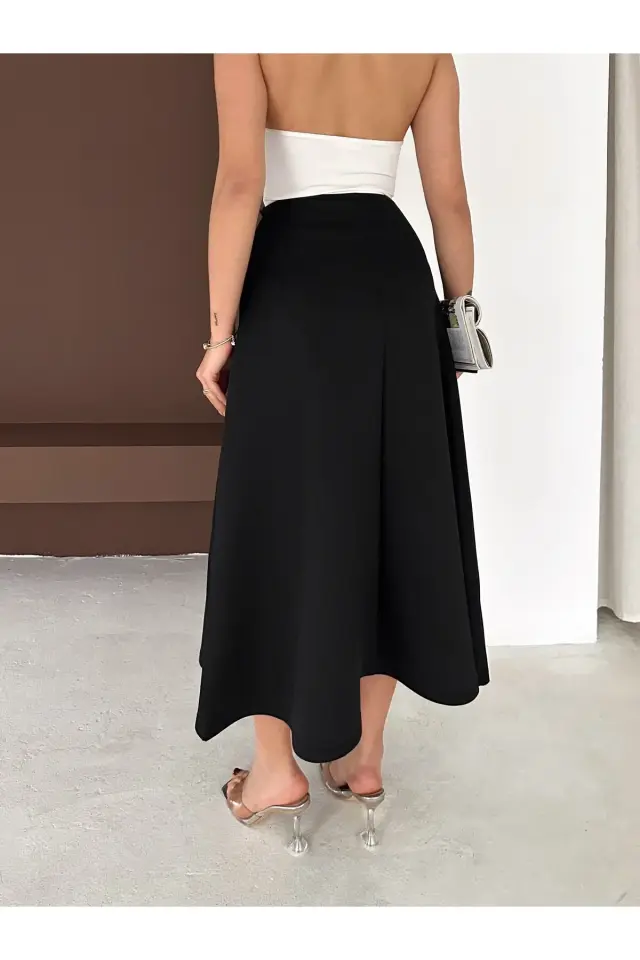 Kadın Beli Bağlamalı Yumuşak Dokulu Uzun Sacuba Etek 2613 S - SİYAH