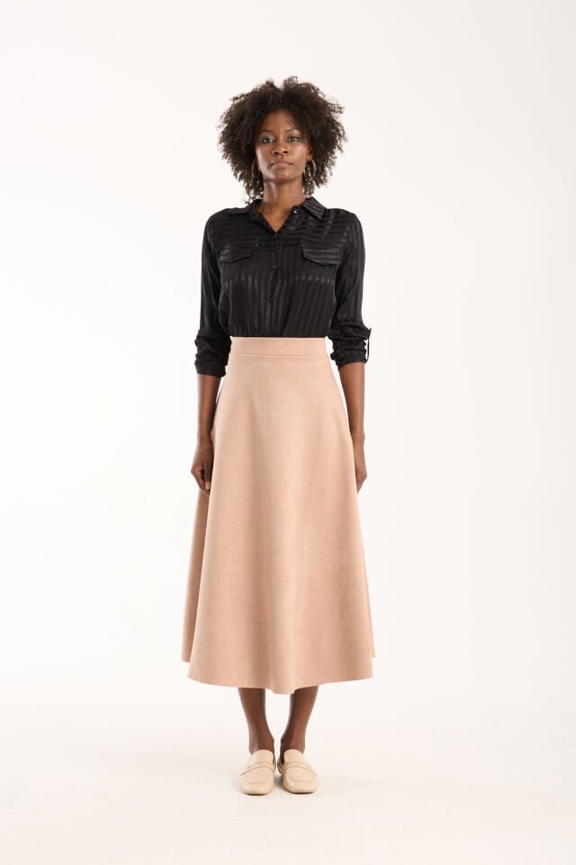 Kadın 90cm Uzun Tam Boy Kloş  Süet Etek 2426