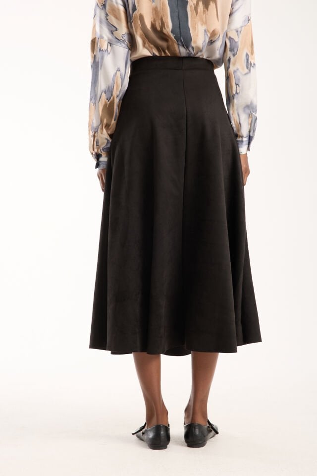 Kadın 90cm Uzun Tam Boy Kloş  Süet Etek 2426 SİYAH - S