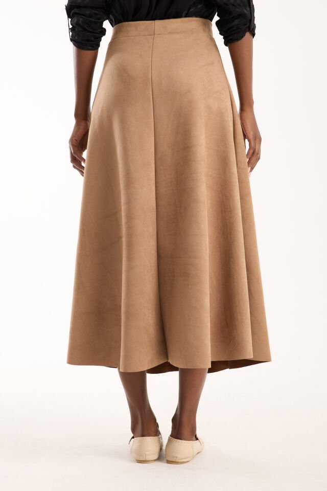 UZUN SÜET ETEK - 90 CM TAM BOY KLOŞ SÜET ETEK BEJ - M