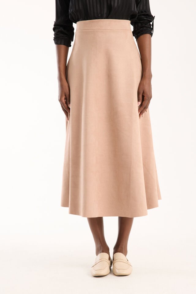 UZUN SÜET ETEK - 90 CM TAM BOY KLOŞ SÜET ETEK EKRU - M