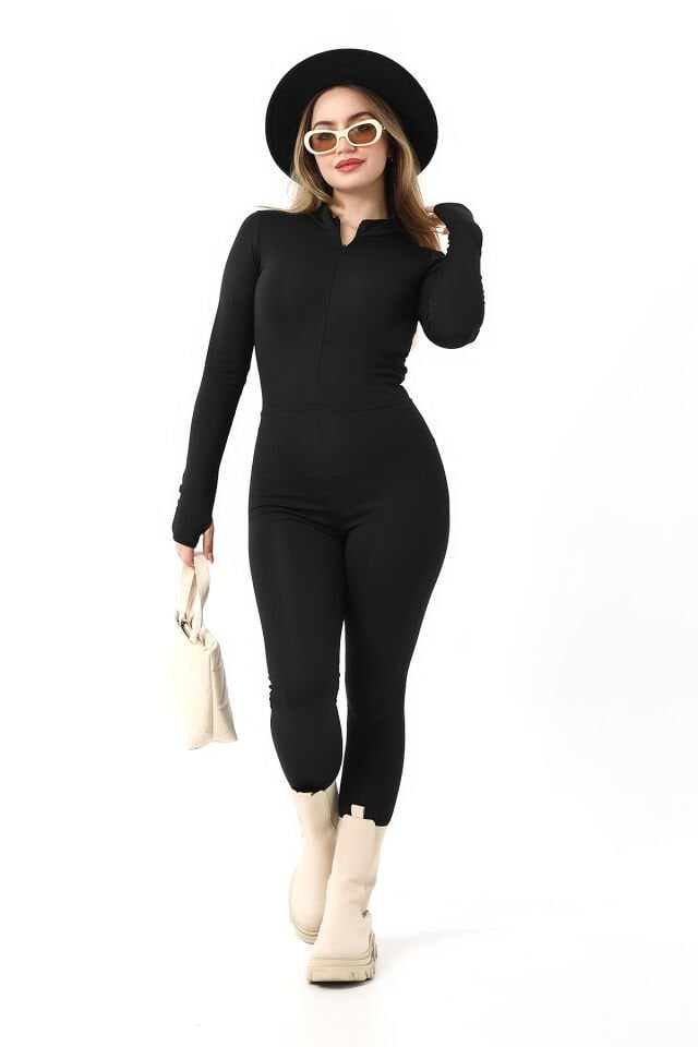 Kadın İçi  Polarlı Kışlık Uzun Tayt Tulum WM 4001-Ş 2XL - SİYAH