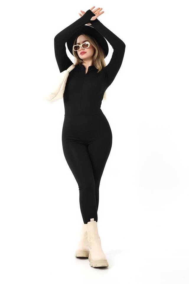 Kadın İçi  Polarlı Kışlık Uzun Tayt Tulum WM 2XL - SİYAH