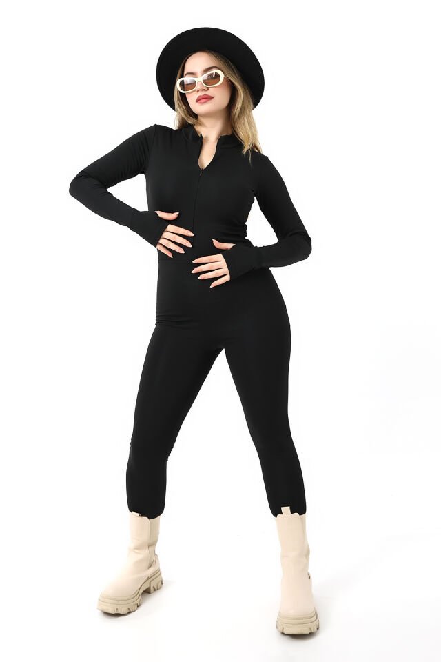 Kadın İçi  Polarlı Kışlık Uzun Tayt Tulum WM 4001-Ş 2XL - SİYAH