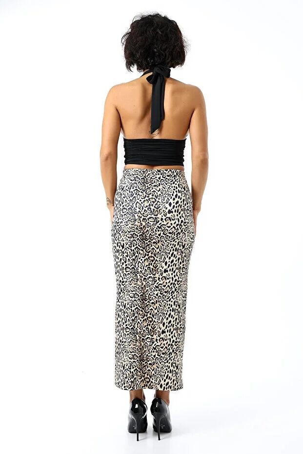 Dalgıç Kumaş Yırtmaçlı Uzun Etek Maxi Boy 92 Cm XL - BORDO ZEBRA DESENLİ