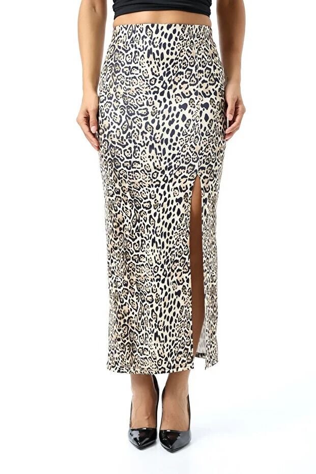 Dalgıç Kumaş Yırtmaçlı Uzun Etek Maxi Boy 92 Cm 2XL - BORDO ZEBRA DESENLİ