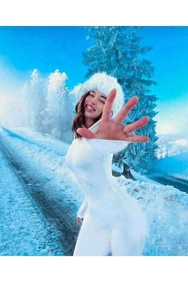 Kadın İçi  Polarlı Kışlık Uzun Tayt Tulum XL - BEYAZ