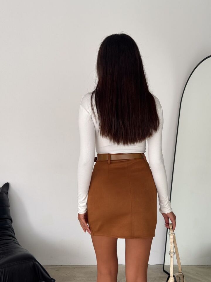 Kadın Kemerli Süet Etek 2368 XL - KAHVERENGİ