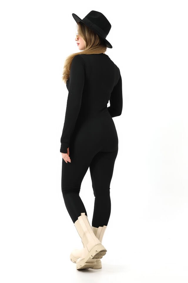 Kadın İçi  Polarlı Kışlık Uzun Tayt Tulum WM S - SİYAH