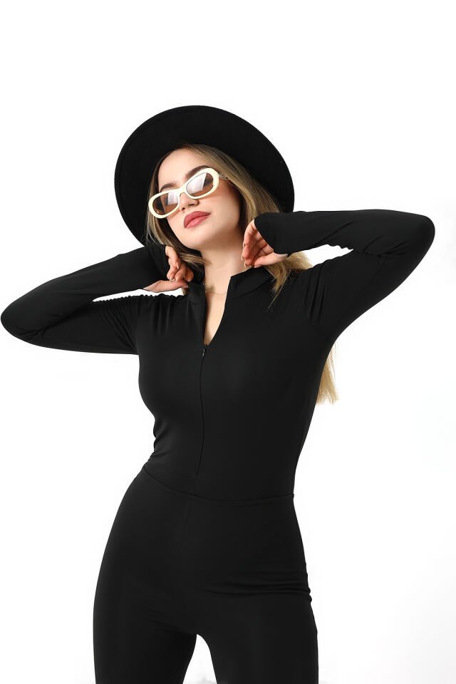 Kadın İçi  Polarlı Kışlık Uzun Tayt Tulum WM L - SİYAH