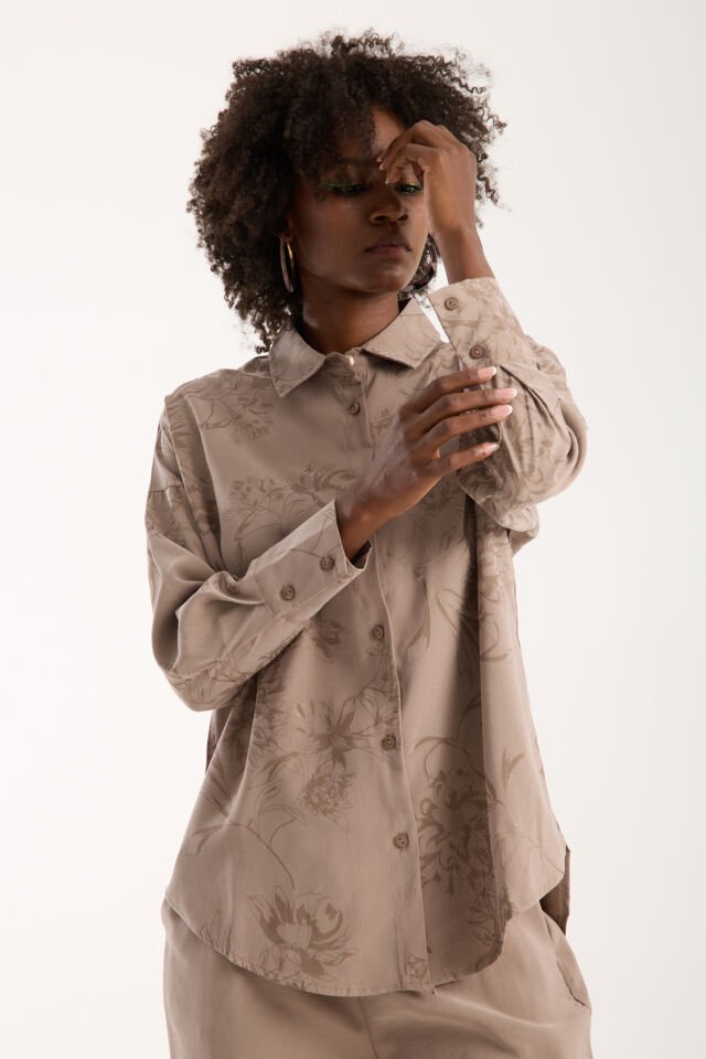 Kadın Desenli ve Dokulu Salaş Alt ve Üst Takım 1200CAR XL - BEJ