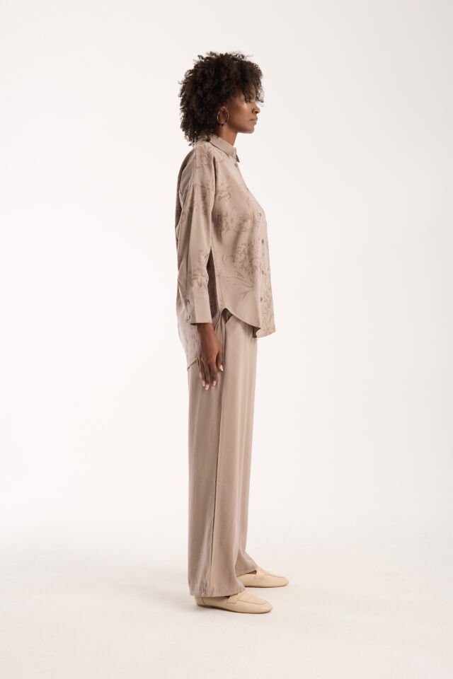 Kadın Desenli ve Dokulu Salaş Alt ve Üst Takım 1200CAR XL - BEJ