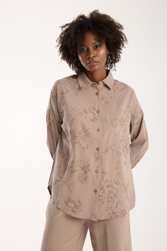 Kadın Desenli ve Dokulu Salaş Alt ve Üst Takım 1200CAR XL - BEJ